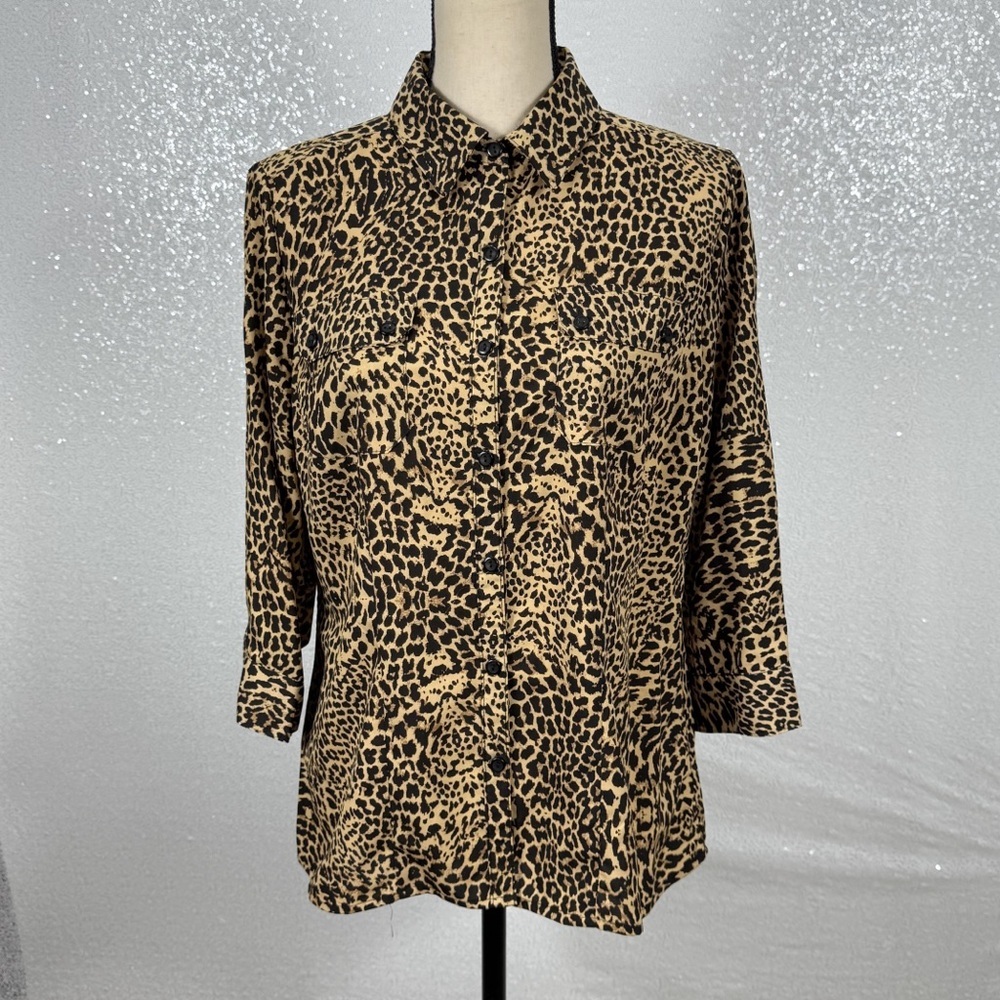 Notations Leopard Print Button-Down Shirt Size Sm… - image 3